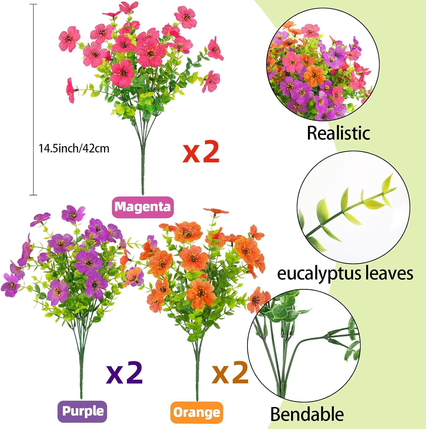 Artificial Mums for Outdoors Faux Mums UV Resistant 6 Bundles Realistic