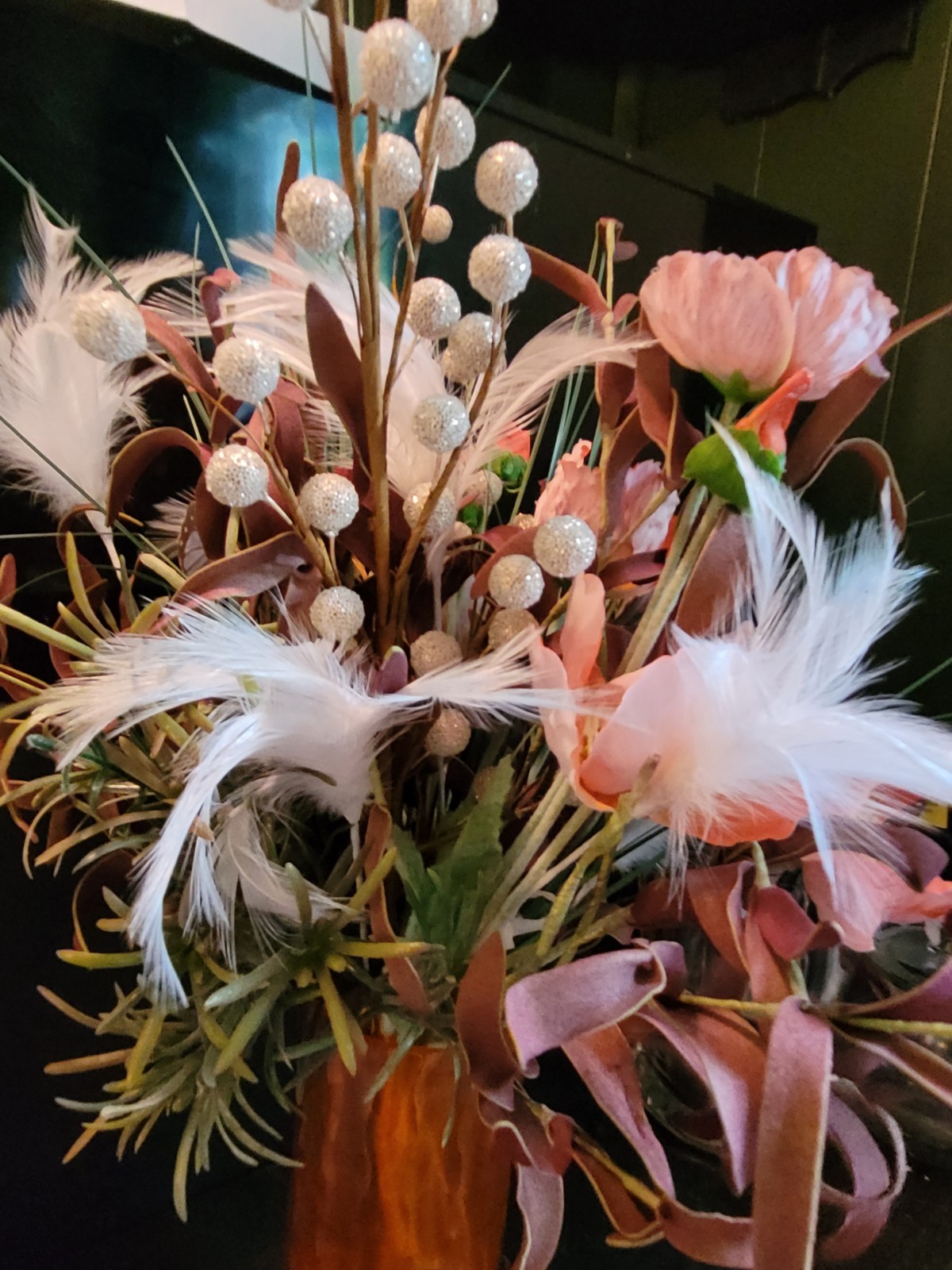 Artificial Poppy Flowers in Orange 8″Vase Butterfly,Feathers much More ,
