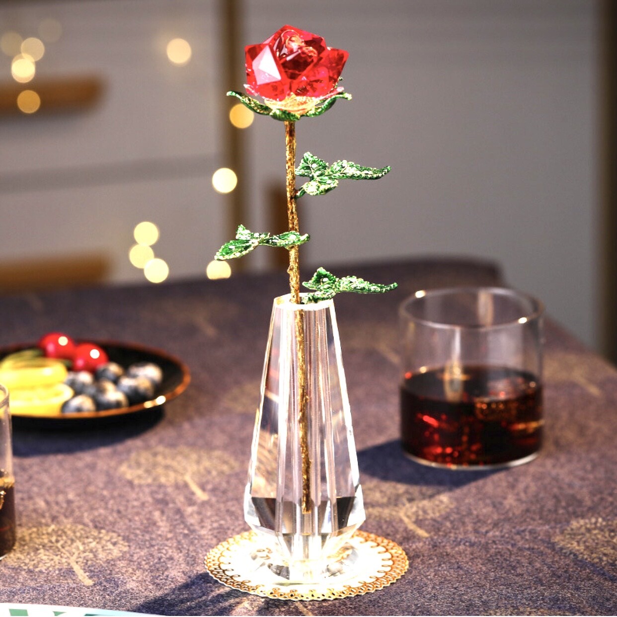 Artificial Roses Crystal Flower with gift box gift bag a card with/without vase