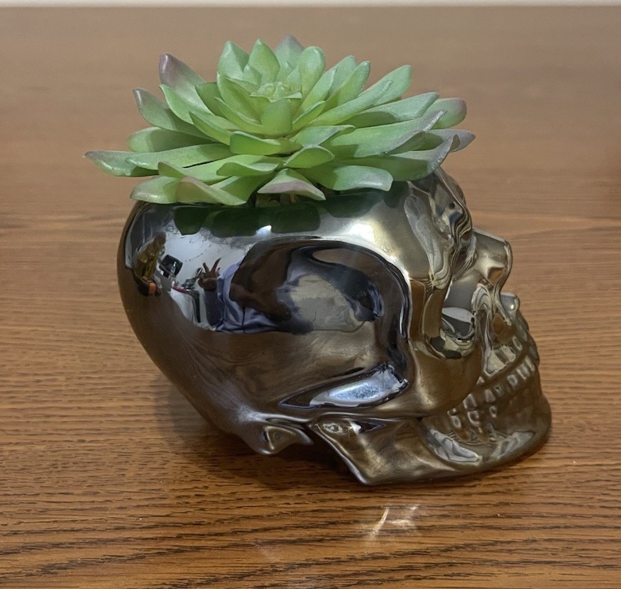 SKULL ..Flora Artificial Plant in Cool blue carnival skull 4in