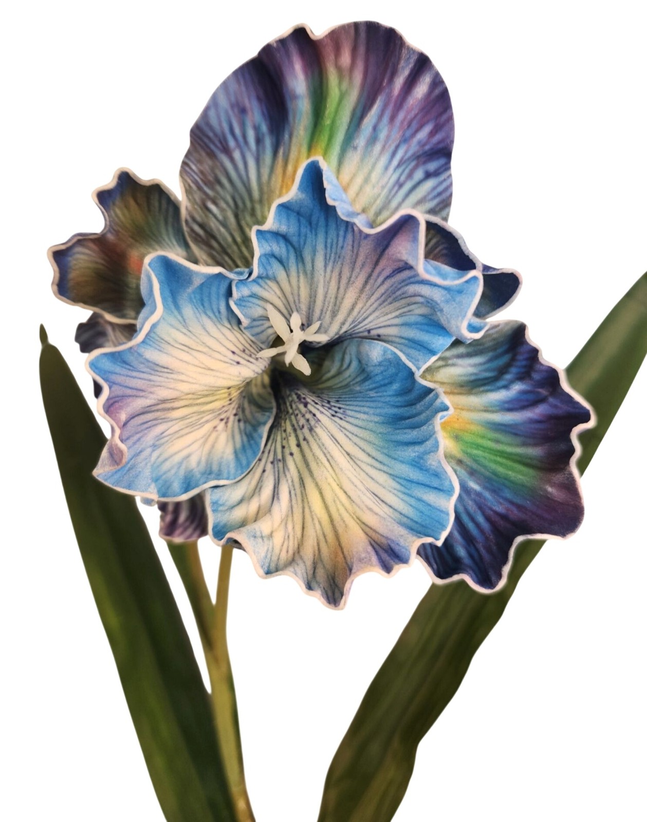 Artificial Iris Flower 33 Inch Tall Blue Faux Iris Stem Hand Painted Look Floral