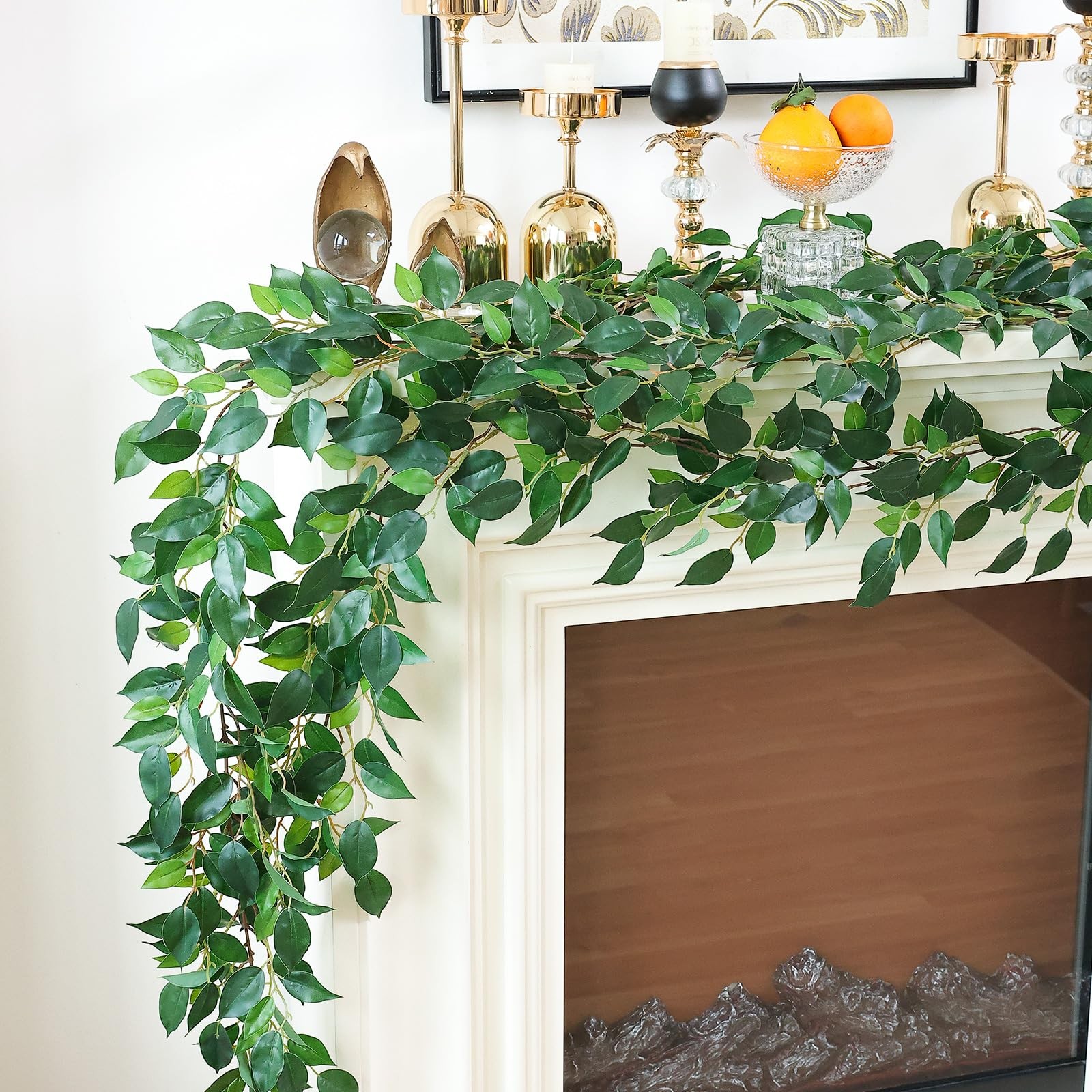 2 Strands Artificial Vines Ficus Garland 78″ Fake Vine with Silk Green Leaves…