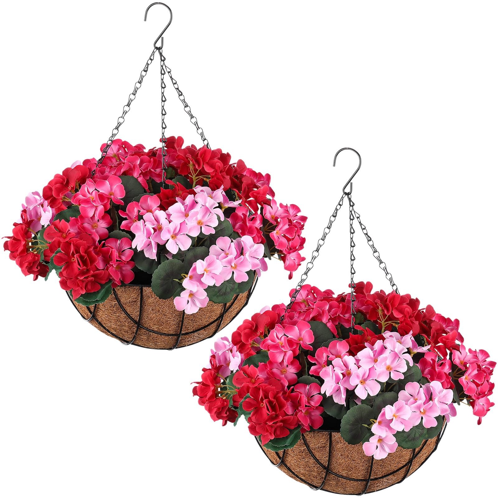 2 Pack Artificial Hanging Flowers in Basket Fake Porch Plants Artificial Hydr…