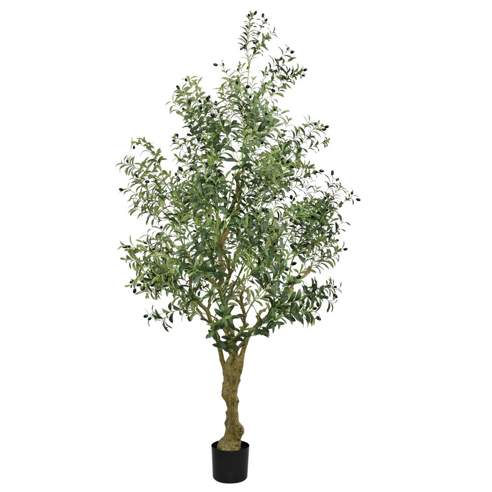 8FT Tall Artificial Olive Tree Large Faux Potted Plant Natural Trunk Lifelike