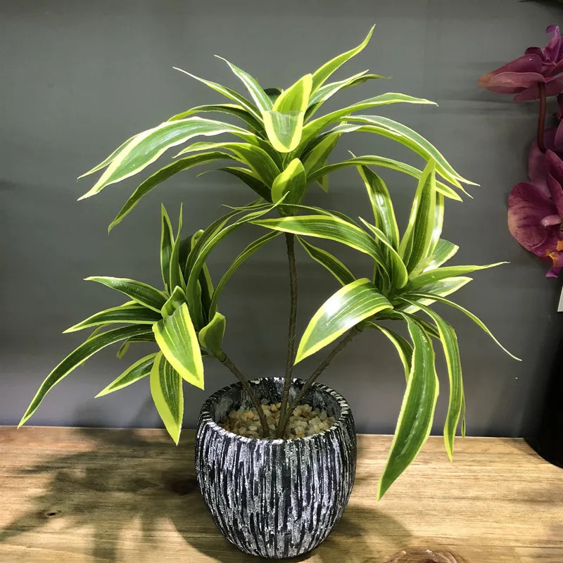 36cm 3 Heads Artificial Palm Tree Plastic Bamboo Branch Tropical Potted