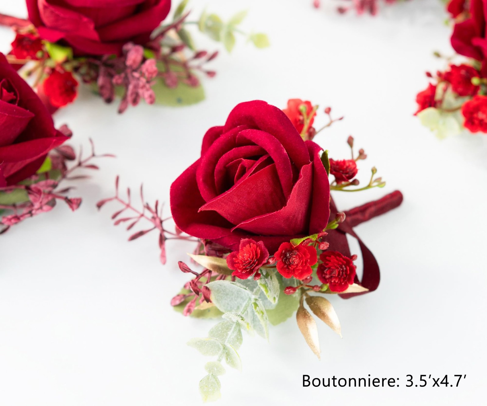 Burgundy Corsage And Boutonniere Set Artificial Rose Groom Mother Bride Pro