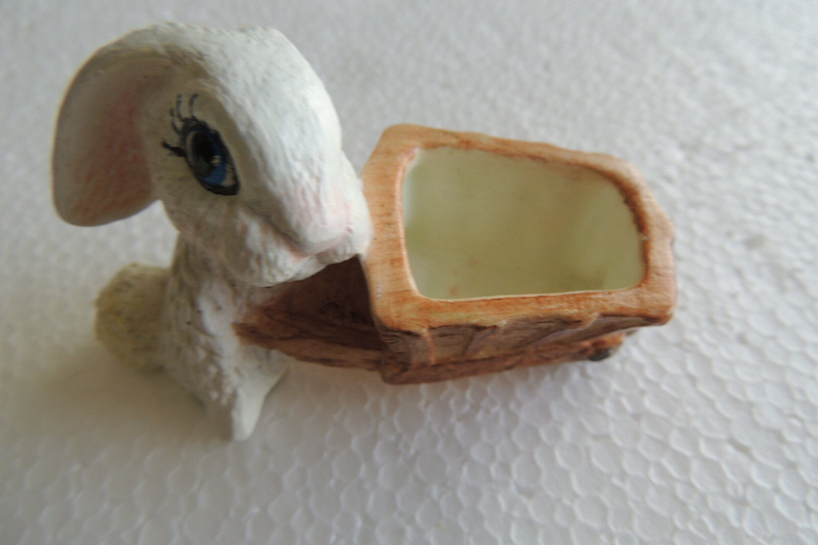 Ceramic Bunny w/Wagon Full Easter Eggs, handmade 4 inch long in ceramic class