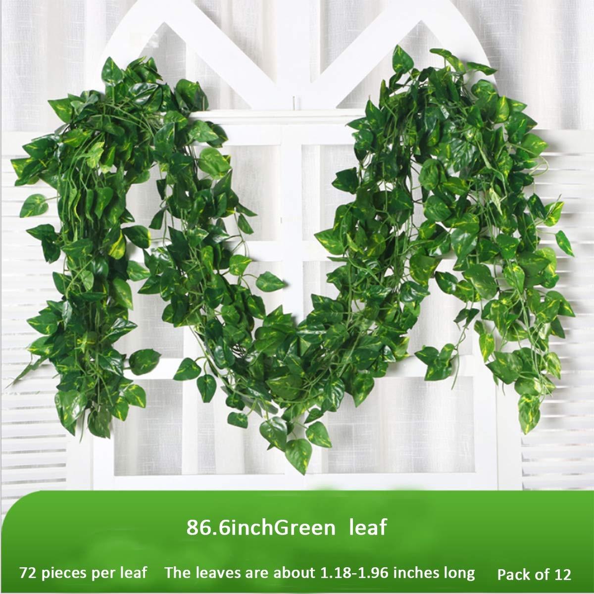 Aeojoor Epipremnum Aureum Leaves Green Vines Fake Plant Vine Leaves Hanging F…