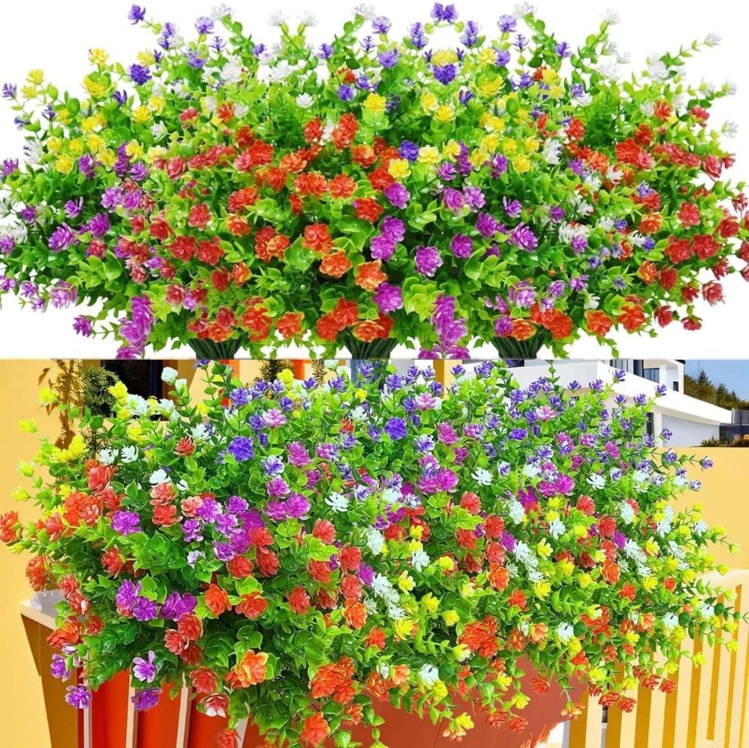 12Bundles Outdoor Artificial Flowers Mix-Colored Faux Greenery Plants Home Decor