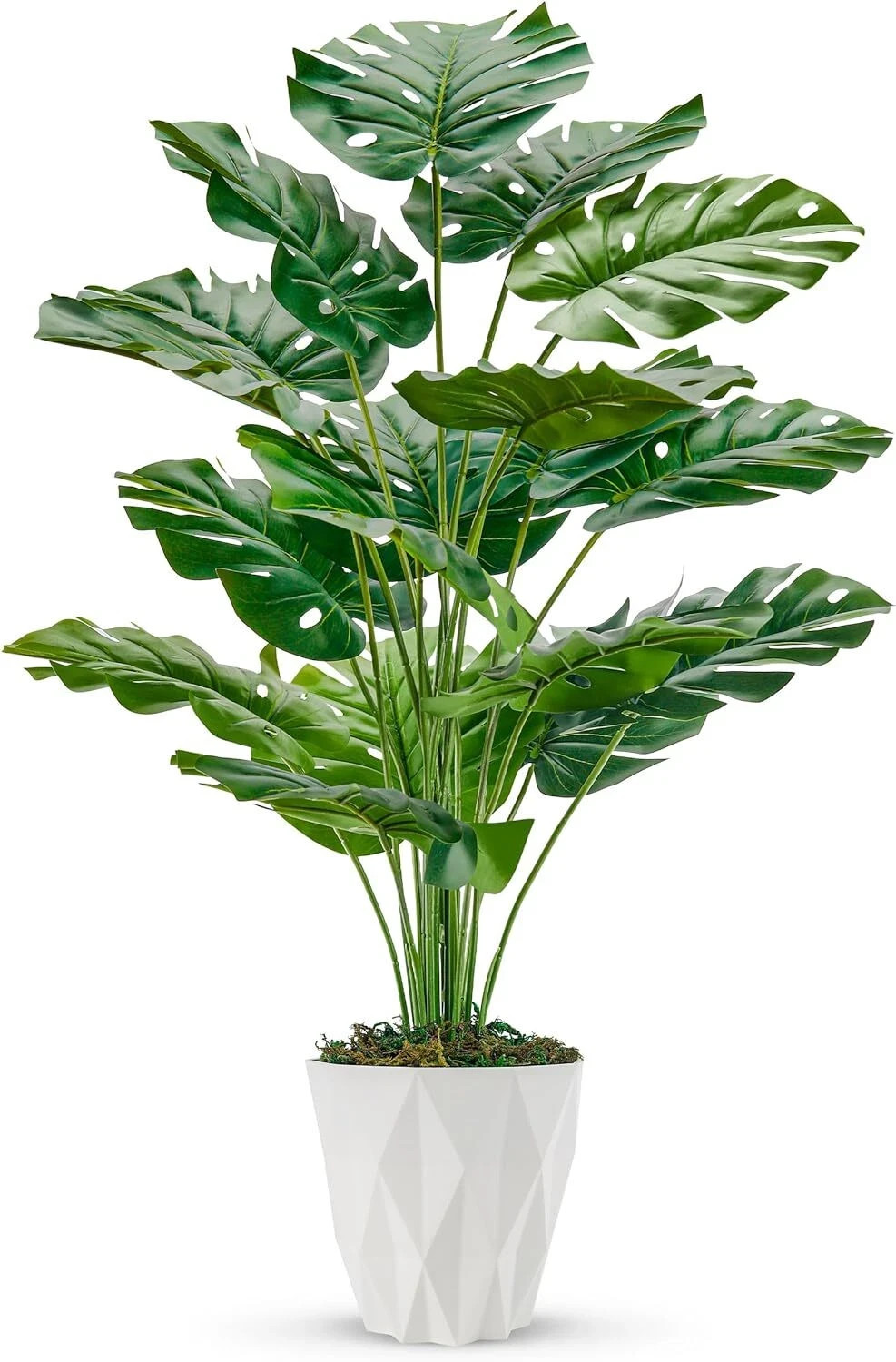 28″ Fake Plants Large Artificial Monstera Faux Plants Indoor with White Pot for