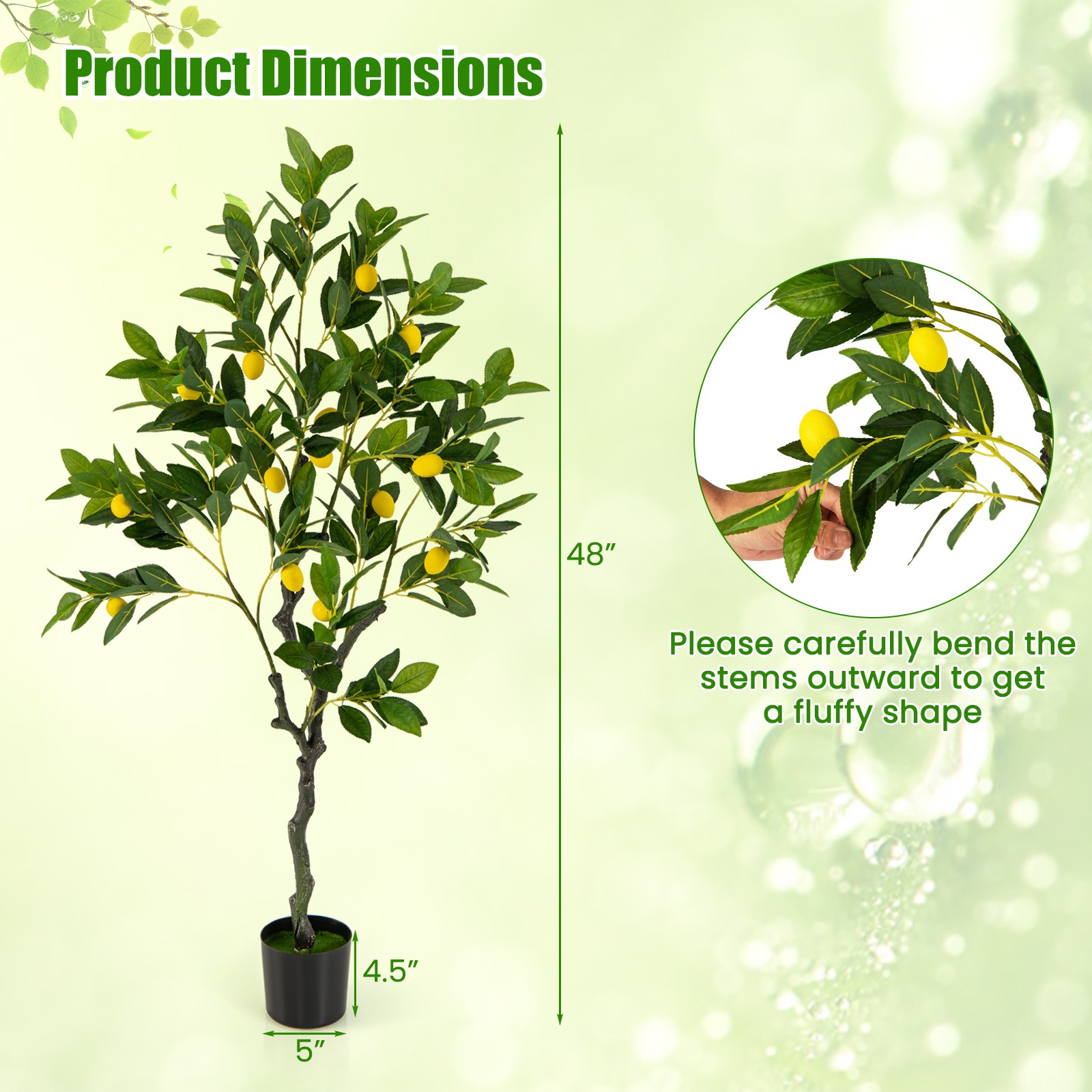 2 PCS 4 FT Tall Artificial Lemon Tree w/ Lemon Fruits, Cement Pot for Office