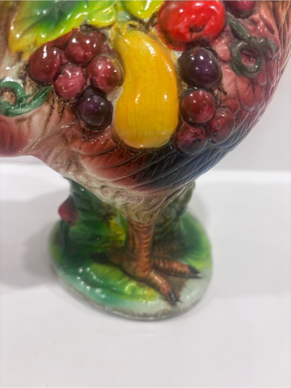 Vintage Ceramic Rooster Figurine Fruit Decor Hand Painted Farmhouse Country 9.5”