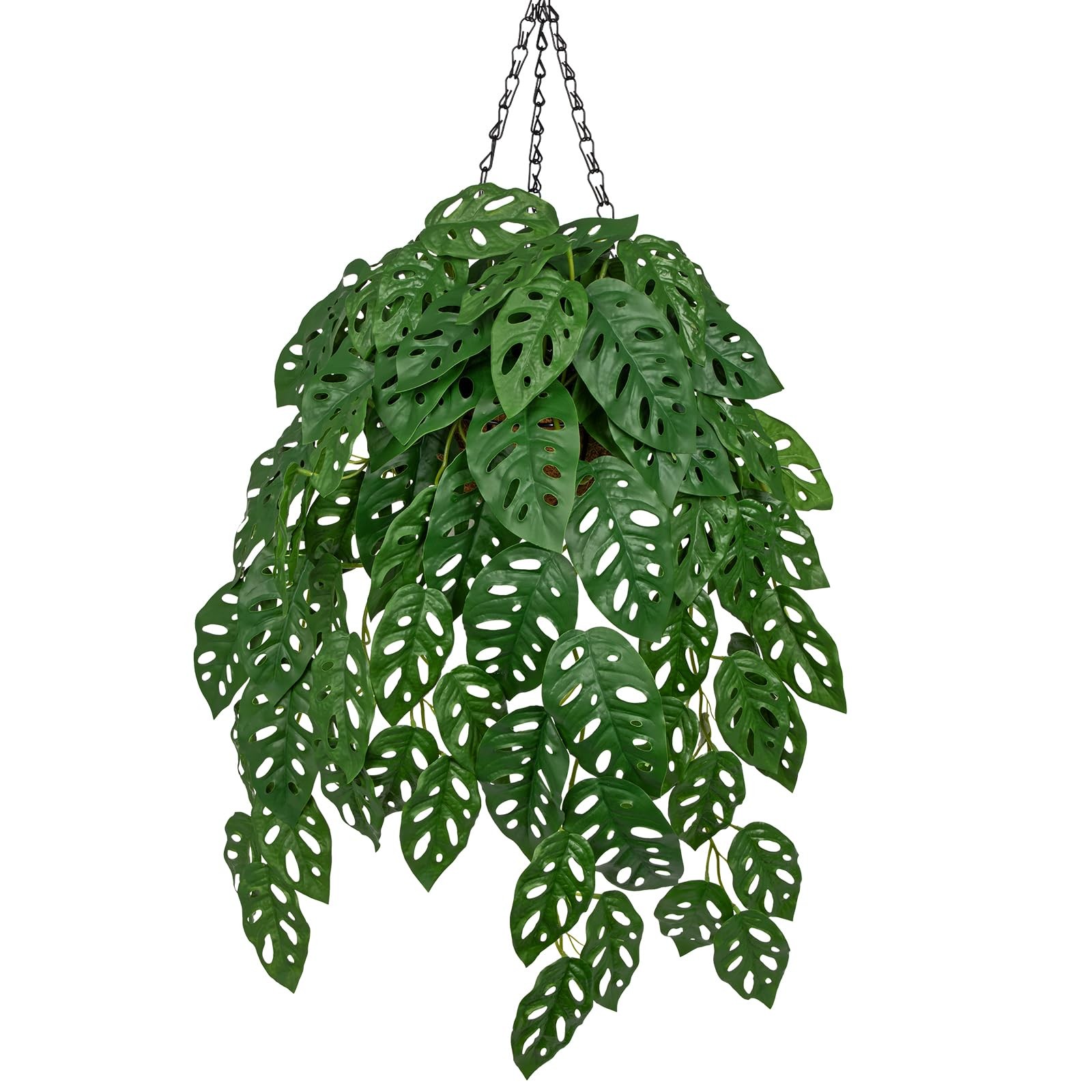 Fake Hanging Plant Monstera Leaves with Basket – 23.6″ Artificial Hanging Pla…