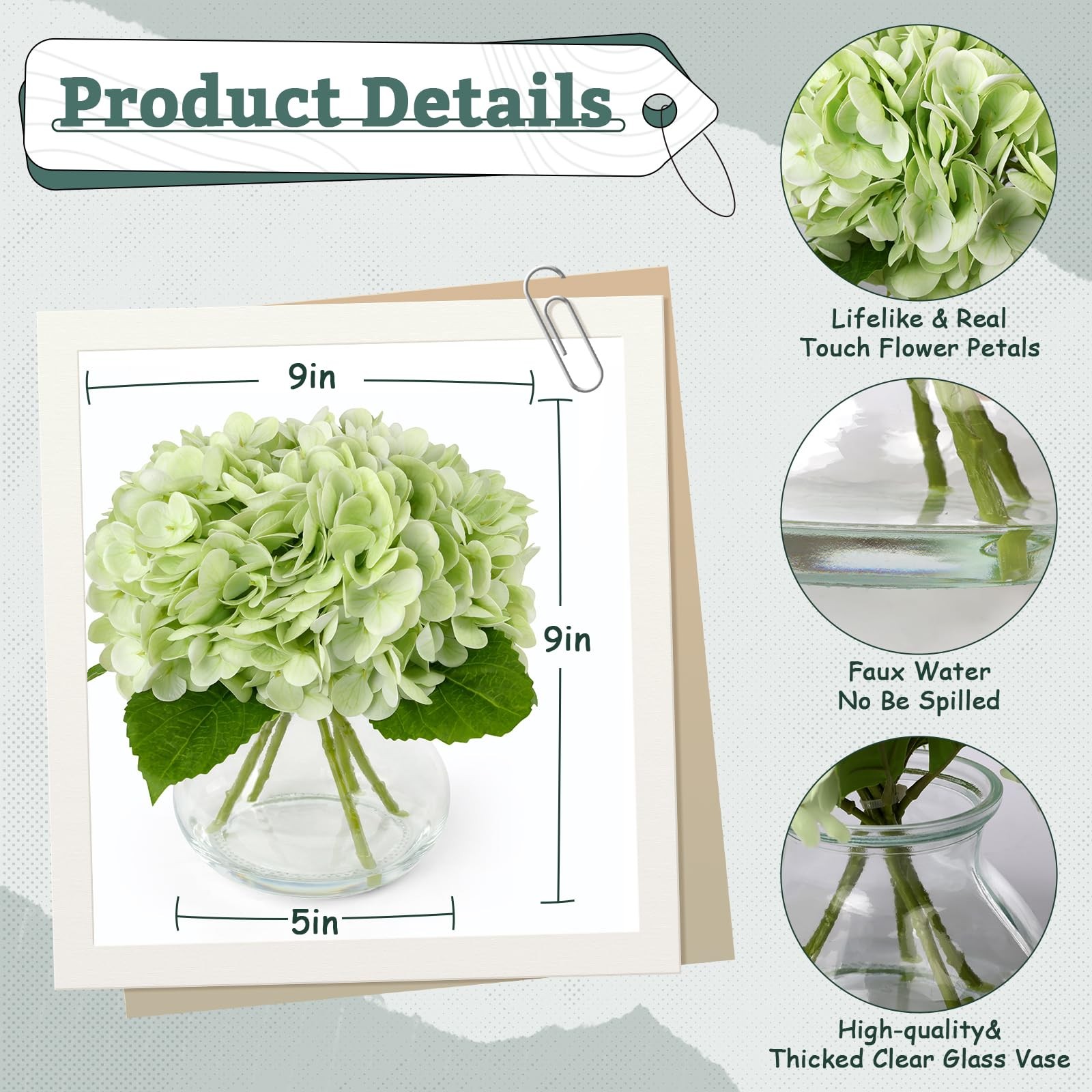 Real Touch Artificial Hydrangea in Vase,Premium Faux Flowers with Faux Water …