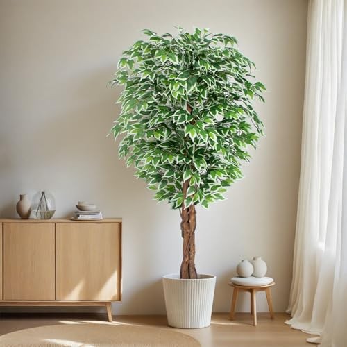 6.2ft Ficus Artificial Trees with 3 Natural Curved Trunks, 74″ Tall 6ft 2in 1