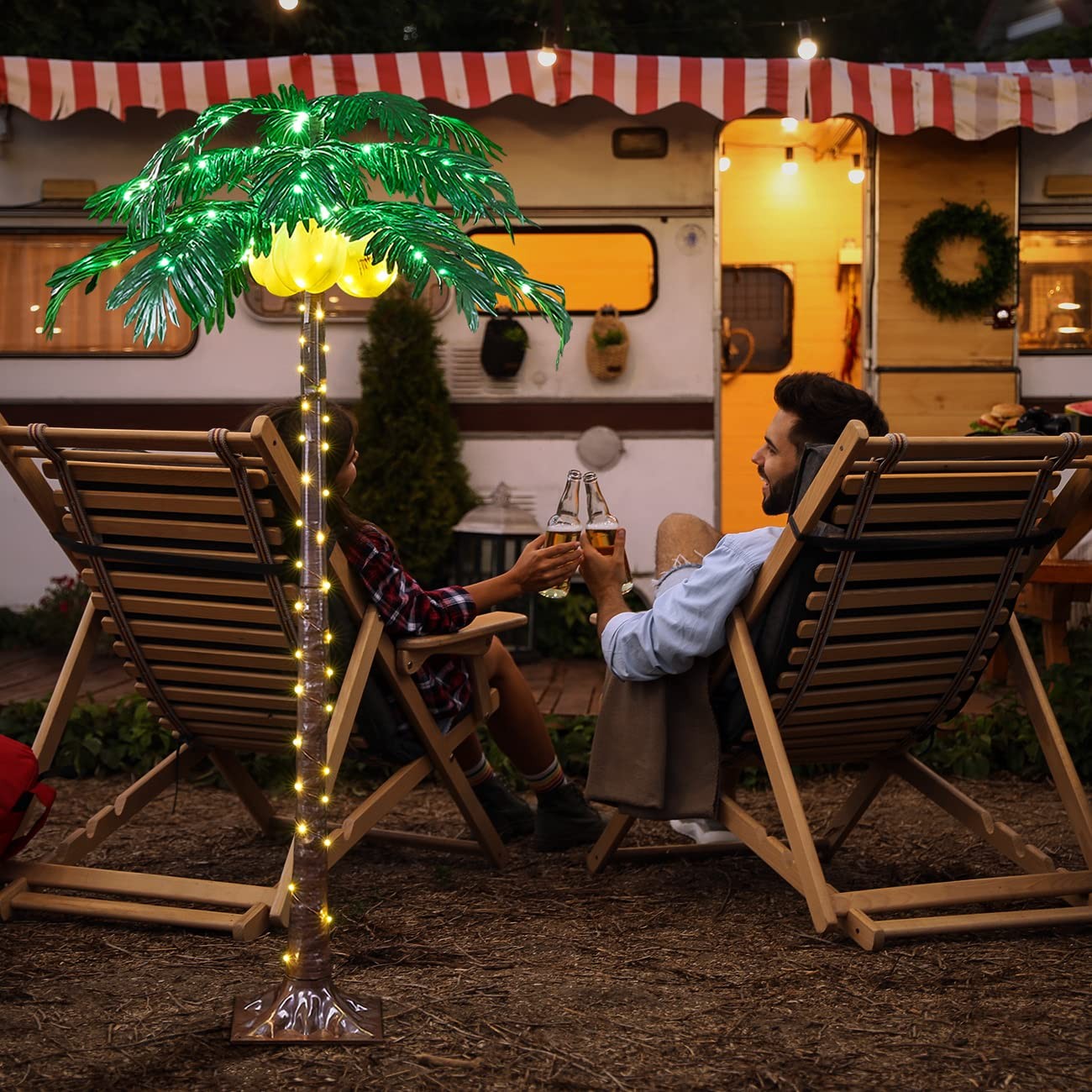 5FT Lighted Palm Tree 208 Warm White LED Artificial Greenery with Lights with…