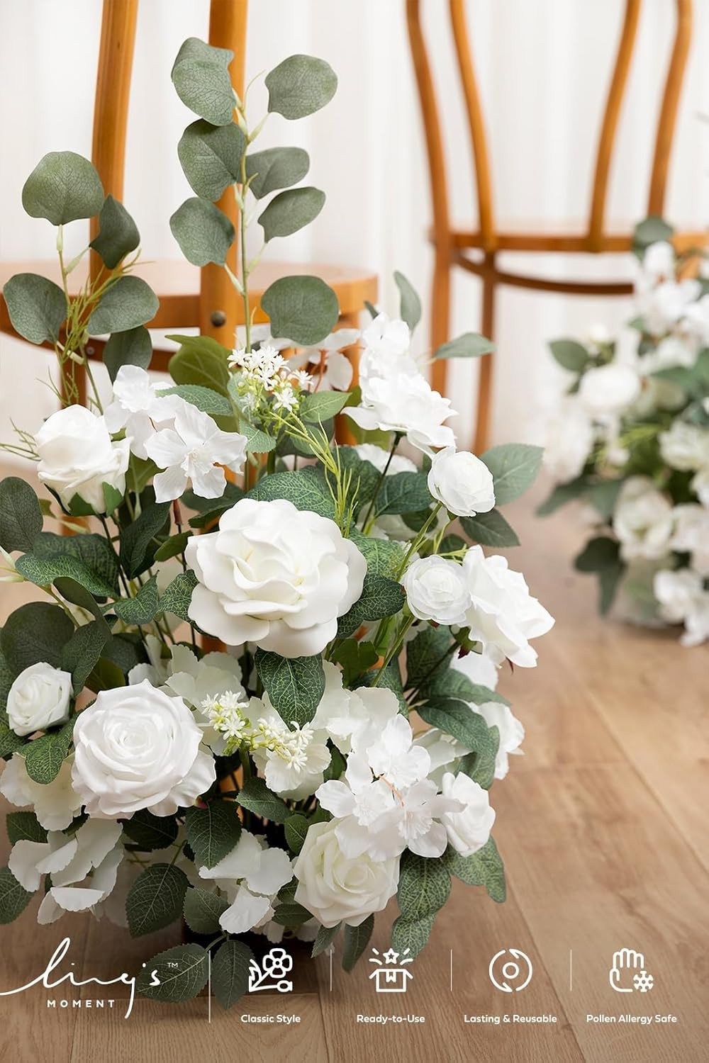 Free-Standing Wedding Aisle Runner Flowers, White Sage, 2Pcs | 17.5″ Tall Artifi