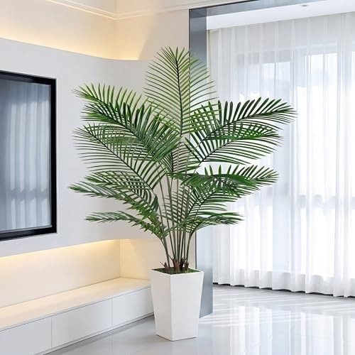 6FT Artificial Palm Tree, Palm Tree 72in Tall Faux with 15.7 White Planter, F…