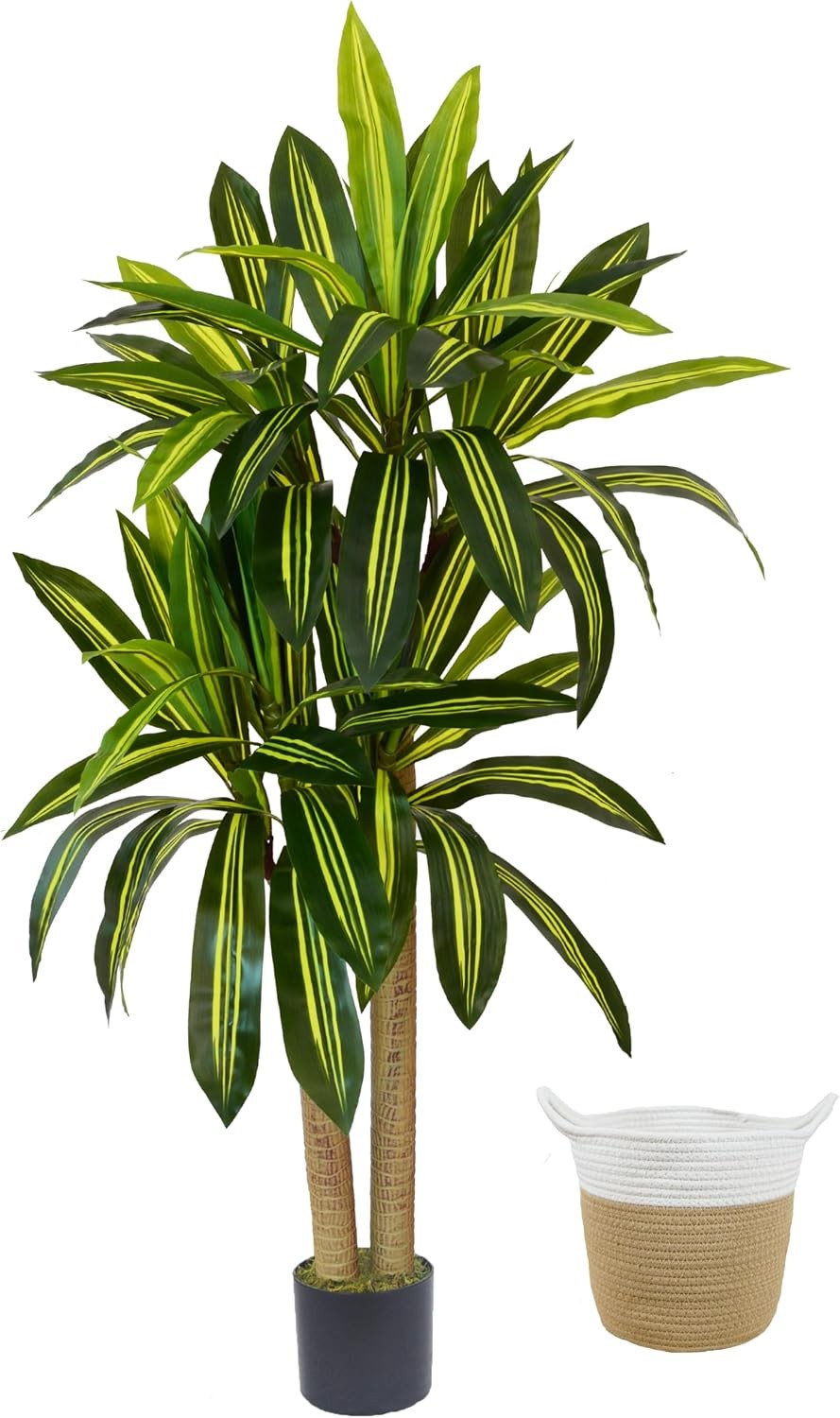 Artificial Dracaena Tree, 5ft Tall Fake Dracaena Plant with Basket, Indoor