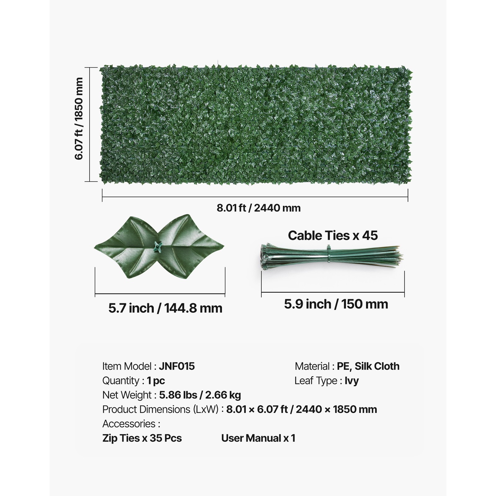 Uimoso 96″x72″ Artificial Faux Ivy Leaf Privacy Fence Screen Decor Panel Hedge
