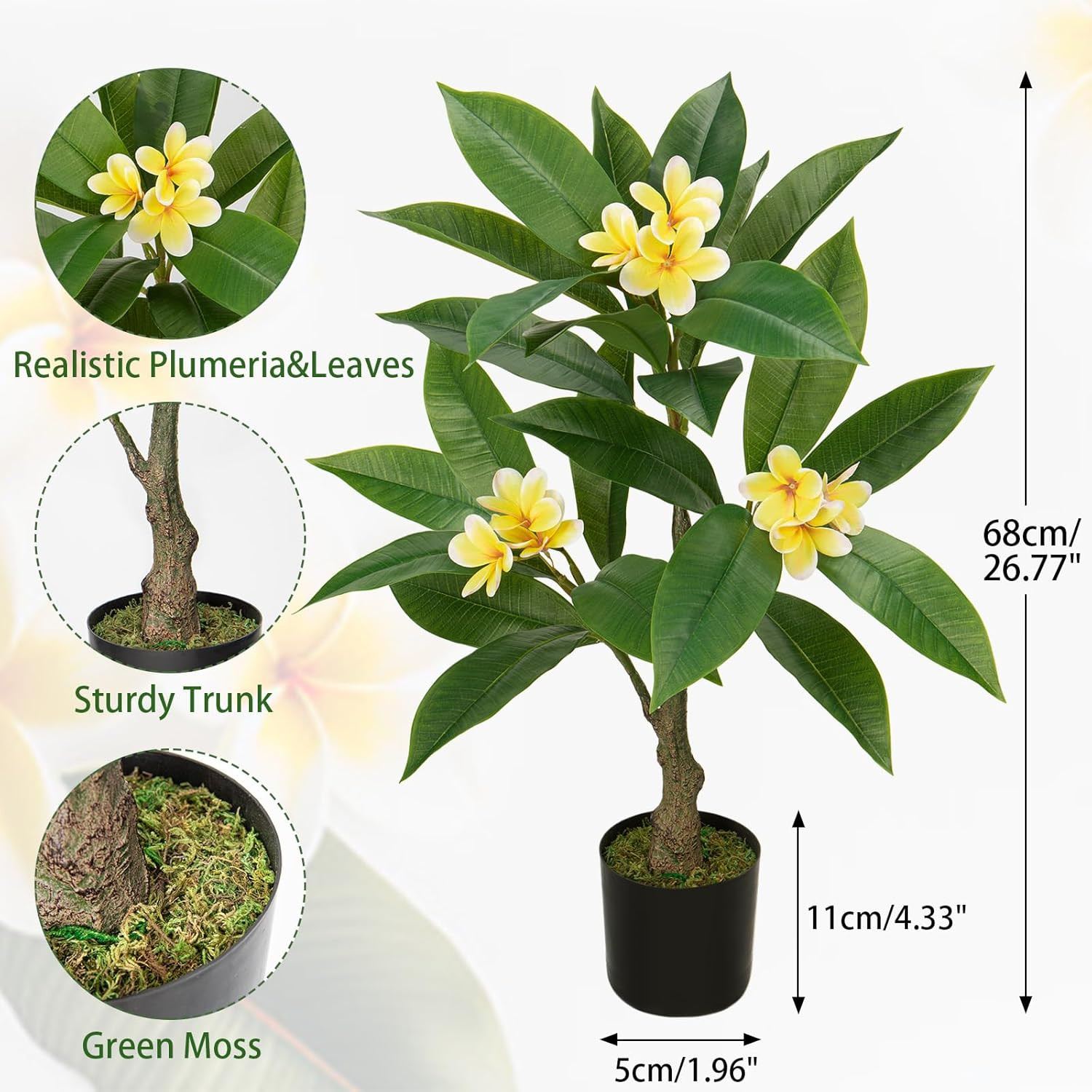 Artificial Plants Indoor 26.77” Fake Tropical Plumeria Flowers Tree Plants in B