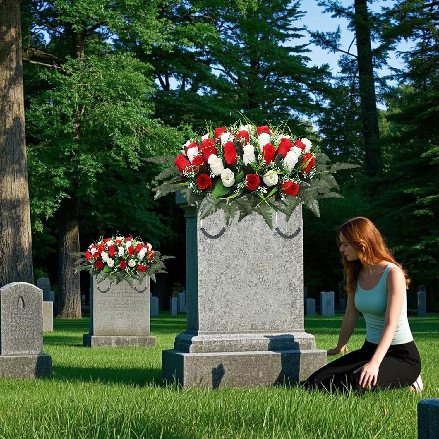Artificial Cemetery Flower Headstone Flower Saddle Grave Rose Flowers for Cem…