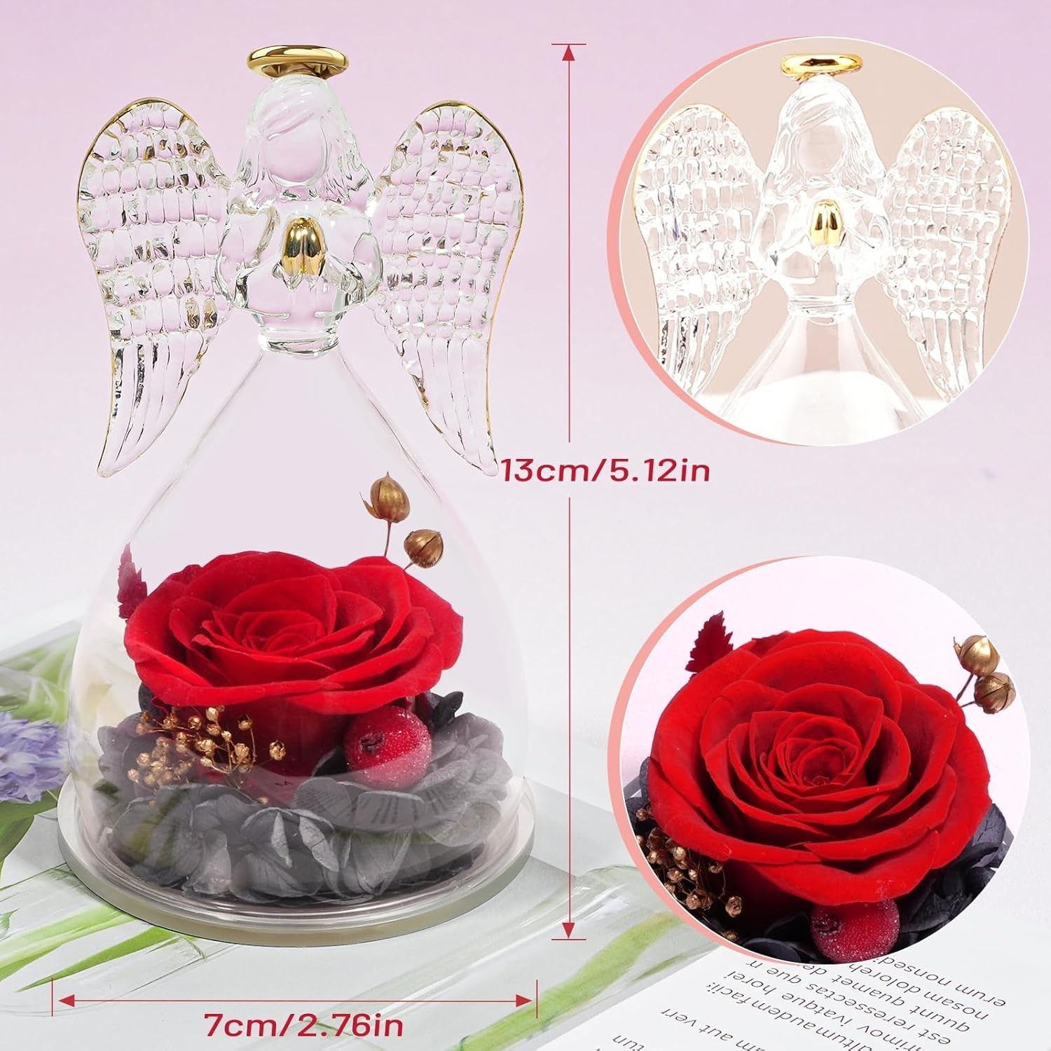 Gifts for Mom Birthday Gifts for Women, Preserved Flowers Rose in Glass Angel…
