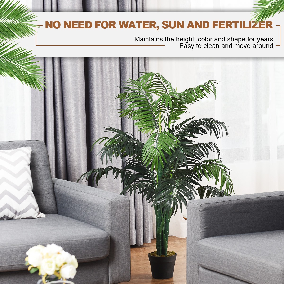 3.5-Ft Artificial Areca Palm Decorative Silk Tree w/ Base In/Outdoor Living Room