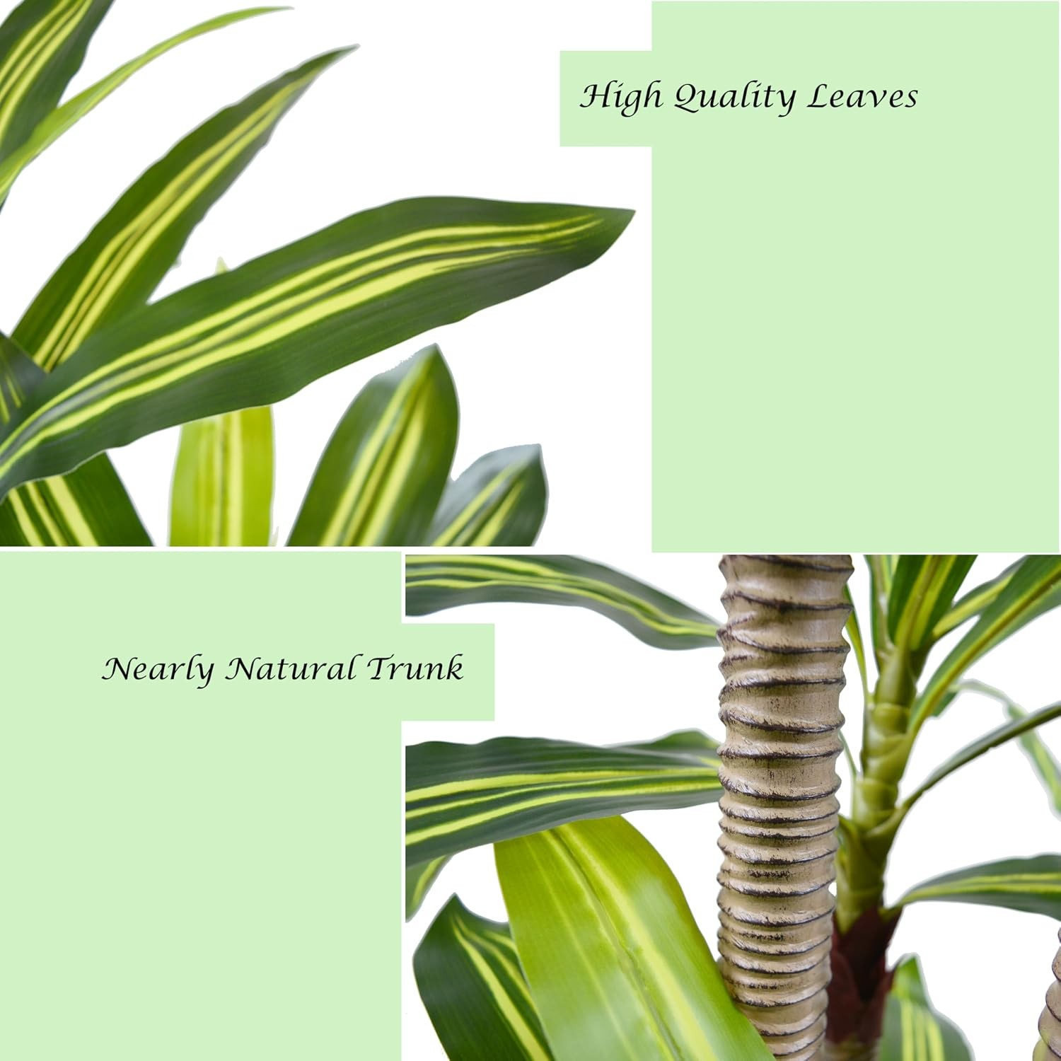 Artificial Dracaena Tree 5ft, Fake Plant with White Tall Planter, Faux Yucca