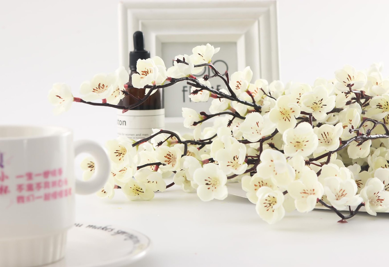 5 Pcs Artificial Plum Blossom Fake Wintersweet Long Stem Plastic Flowers Home…