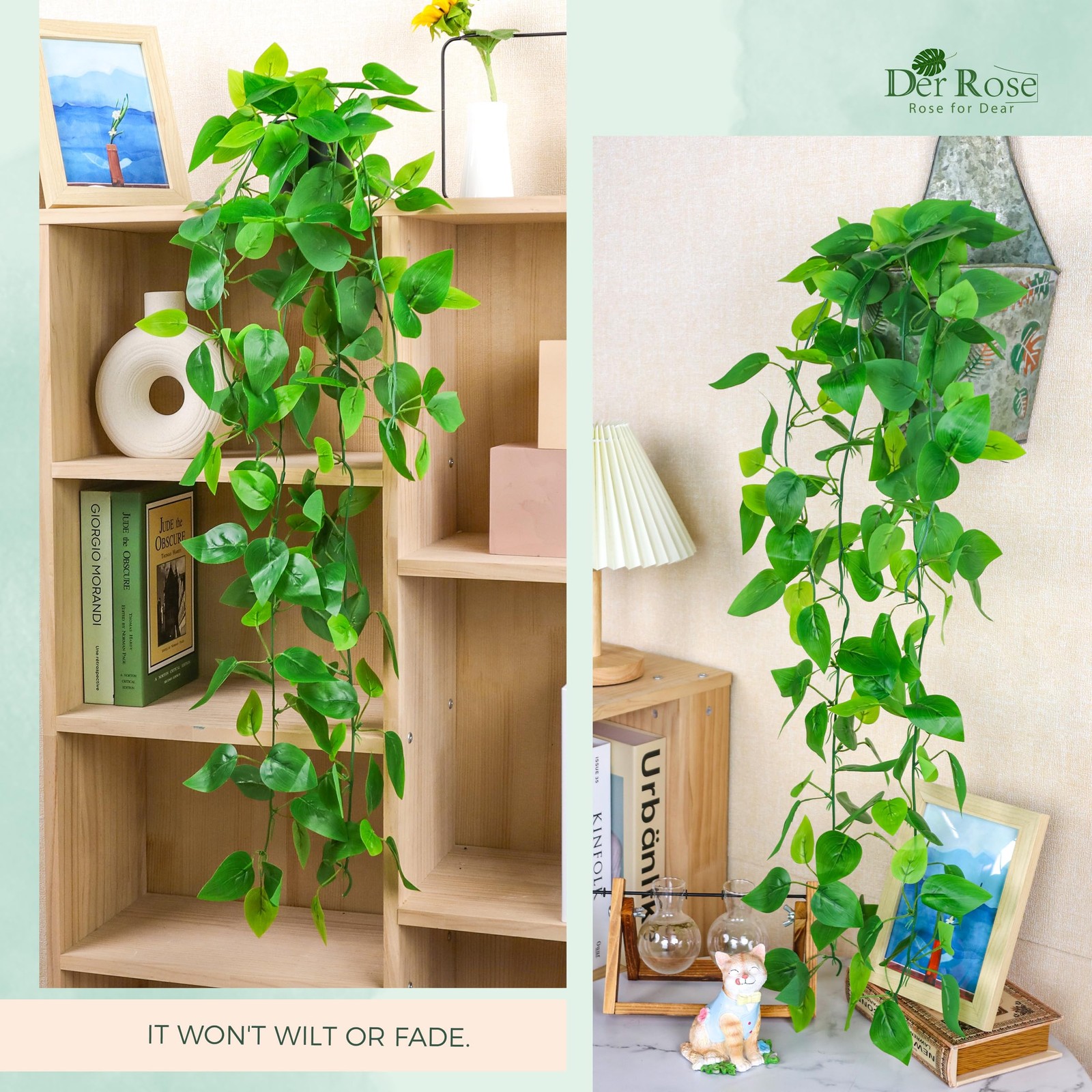34 Inch Artificial Hanging Plant Faux Pothos Vine Wall Shelf Decor