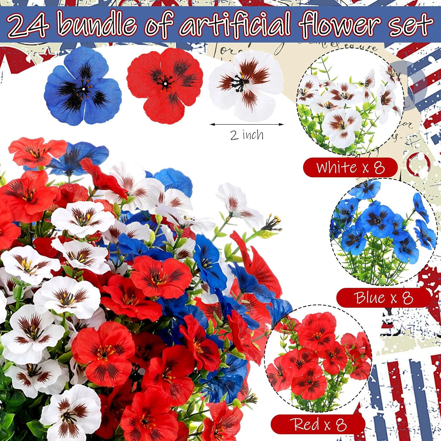 24 Pcs UV Resistant Fall Pansy Flower Picks for Home & Outdoor Decor