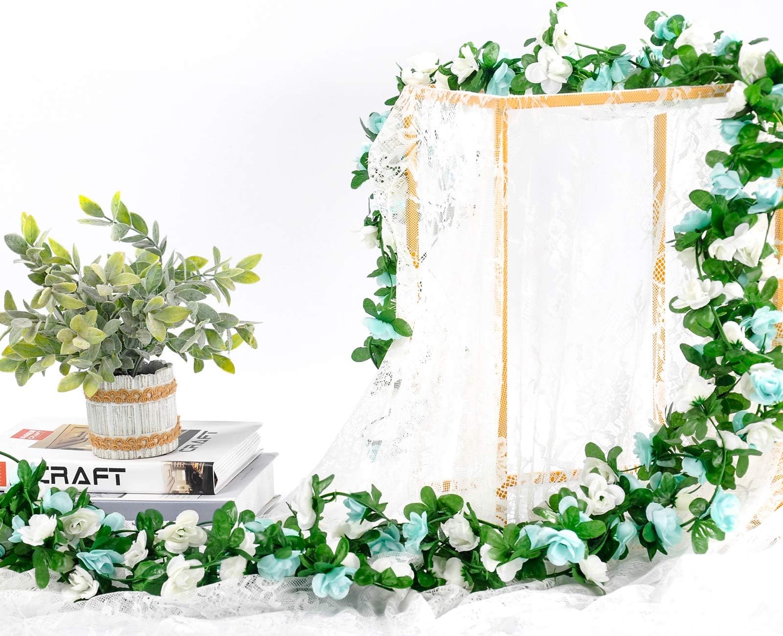 8Pcs 66FT Blue and White Flower Garland for Wedding Backdrop