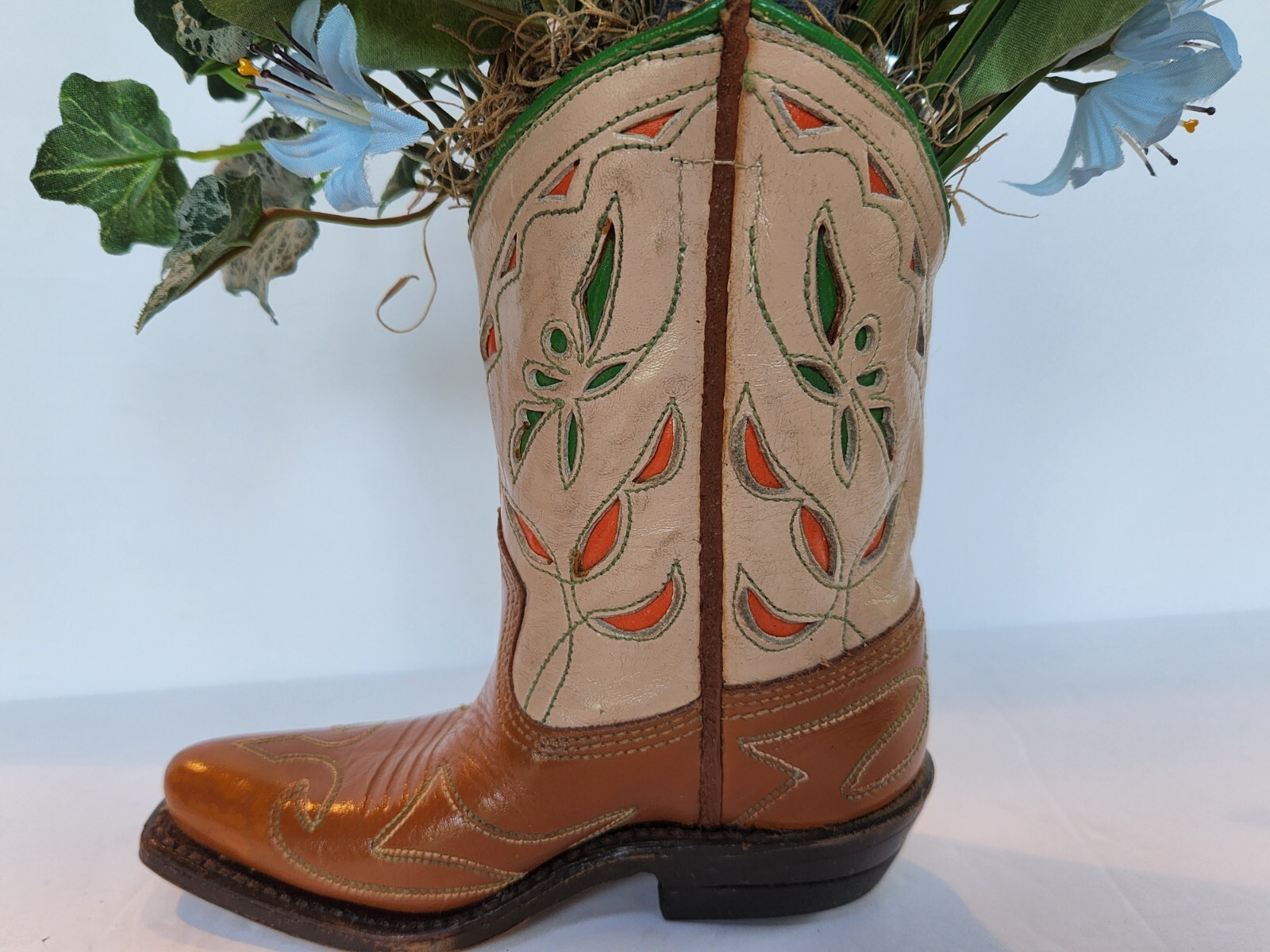 Acme Leather Western Cowboy Boot 4.5D Blue Floral Decor Arrangement Farmhouse