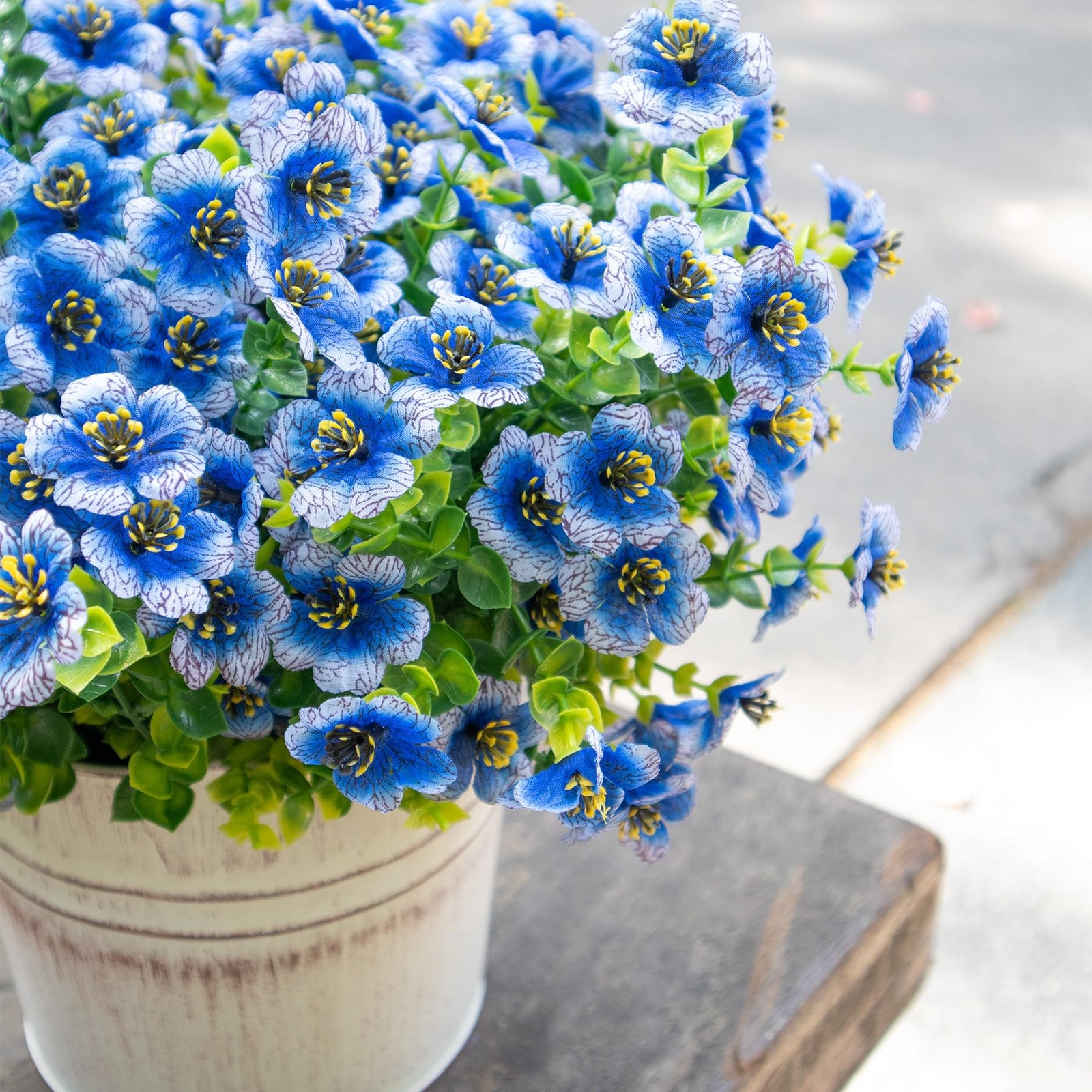 Blue Artificial Flowers UV Resistant for Outdoor Planters – No Watering, Easy