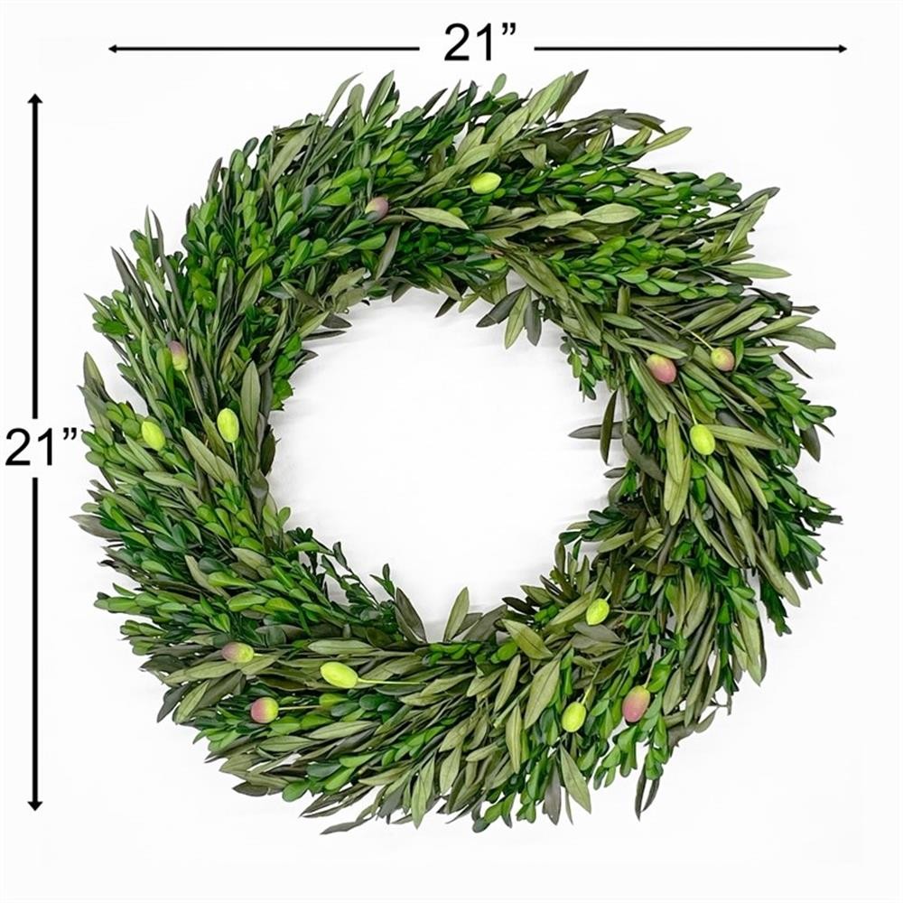 Maklaine Preserved Decorative Real Boxwood Leaf and Olive Leaf Wreath 21 Inch
