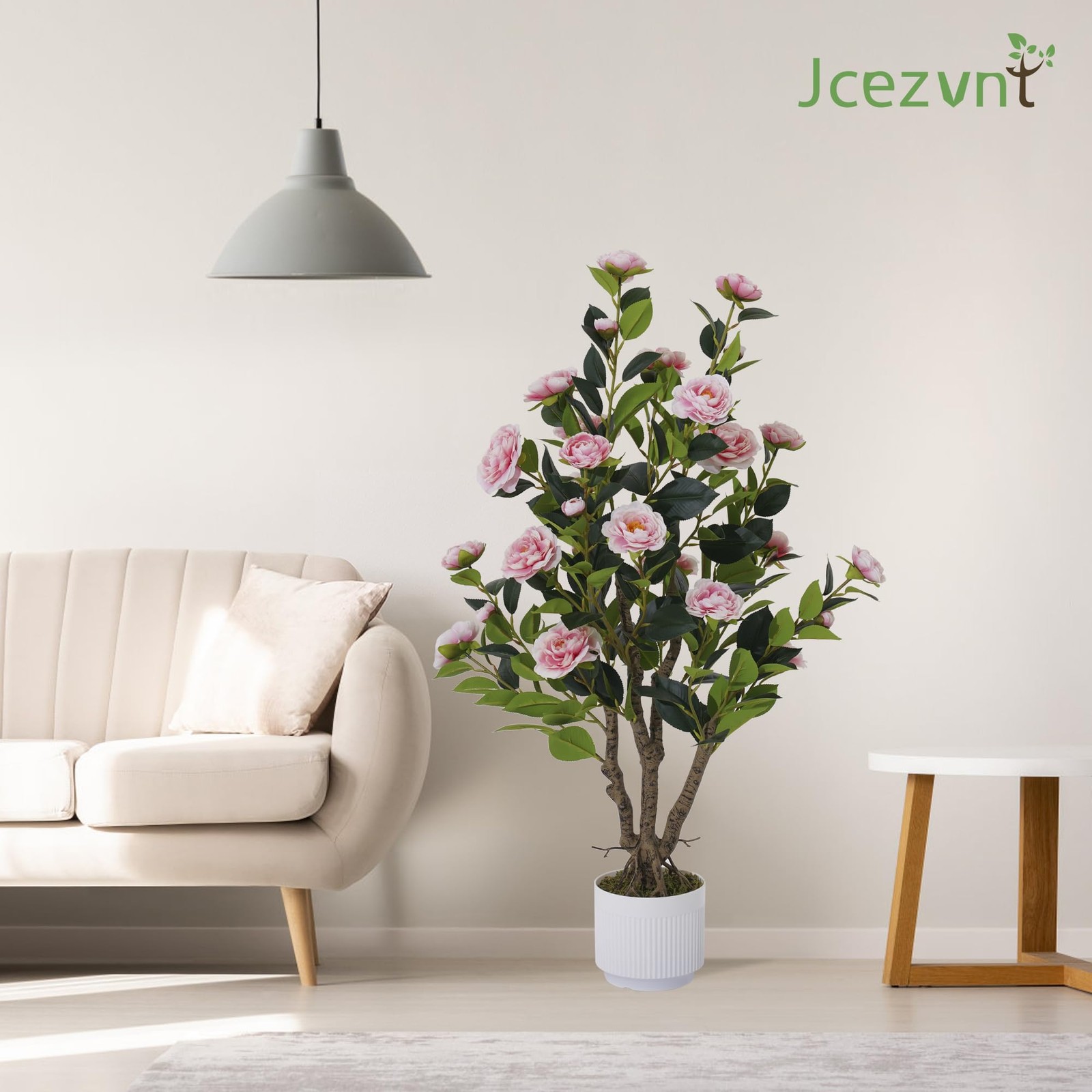 2 Pack Artificial Camellia Tree with White Pot, 38″ Faux Potted Plants for In…