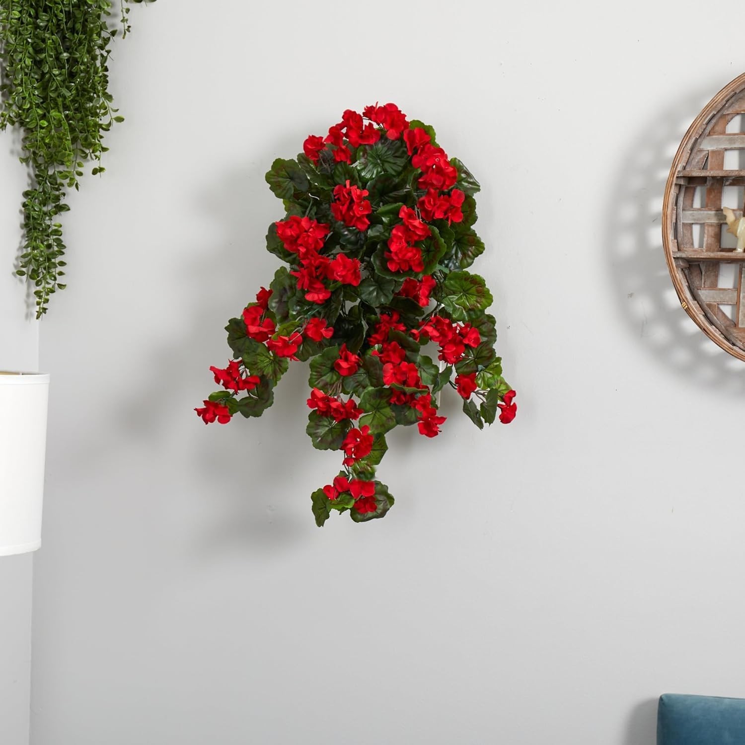 Set of 2 UV Resistant 29″ Red Geranium Hanging Plants for Indoor/Outdoor Decor