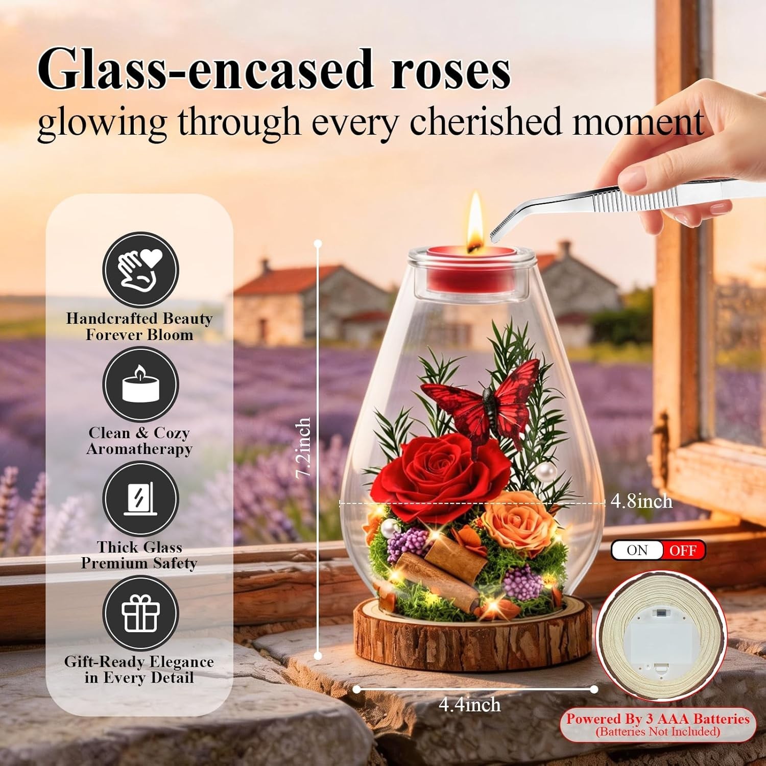 Birthday Gifts for Women Preserved Flowers Red Roses Candle Holder in Glass D…
