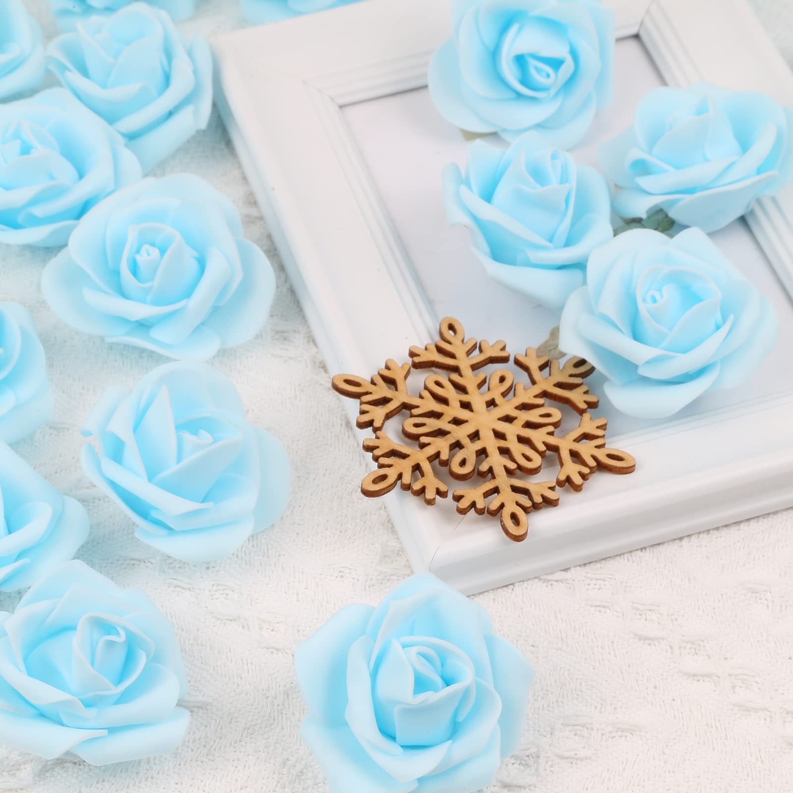 200 Pcs Artificial Rose Flower Heads Crafts 1.97 Inch Light Blue Faux DIY