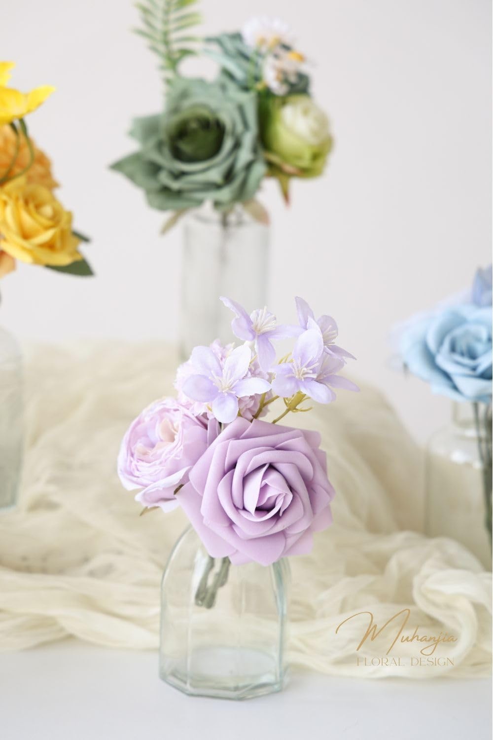 38pcs Artificial Flowers Set, Silk Fake Flower for DIY Wedding Bridal Bouquet…
