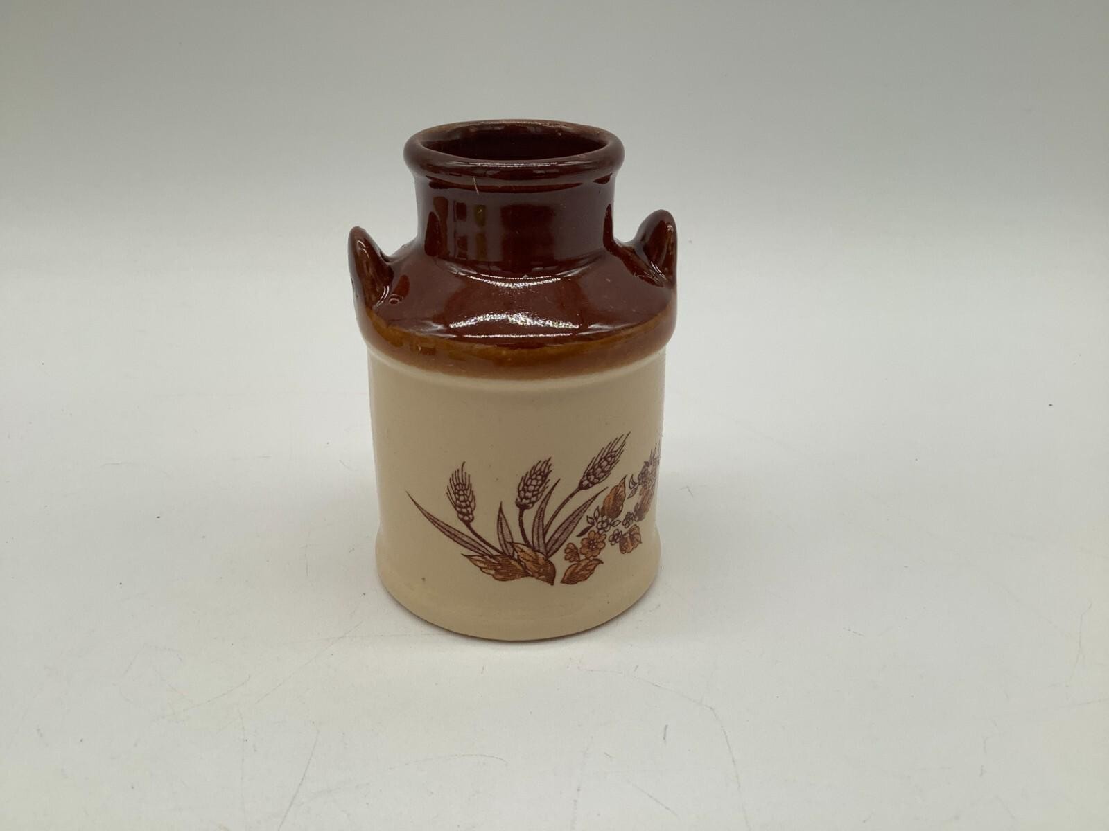 Vintage Country Collection Decor Holder With Dried Flowers Brown Beige Stoneware
