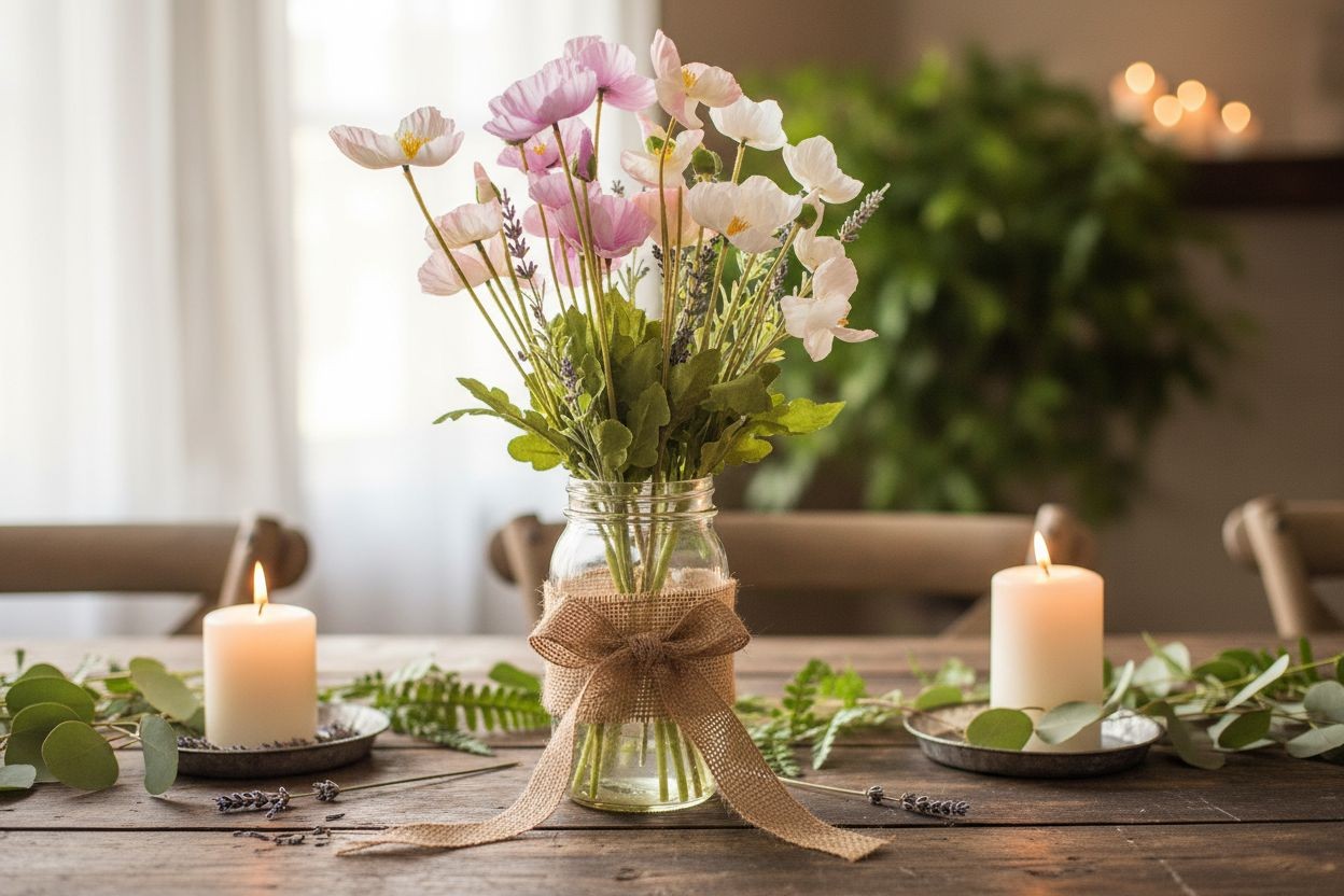 Artificial Silk Poppy Flowers Lavender White Pink Faux Wildflower Bouquet 6 Stem