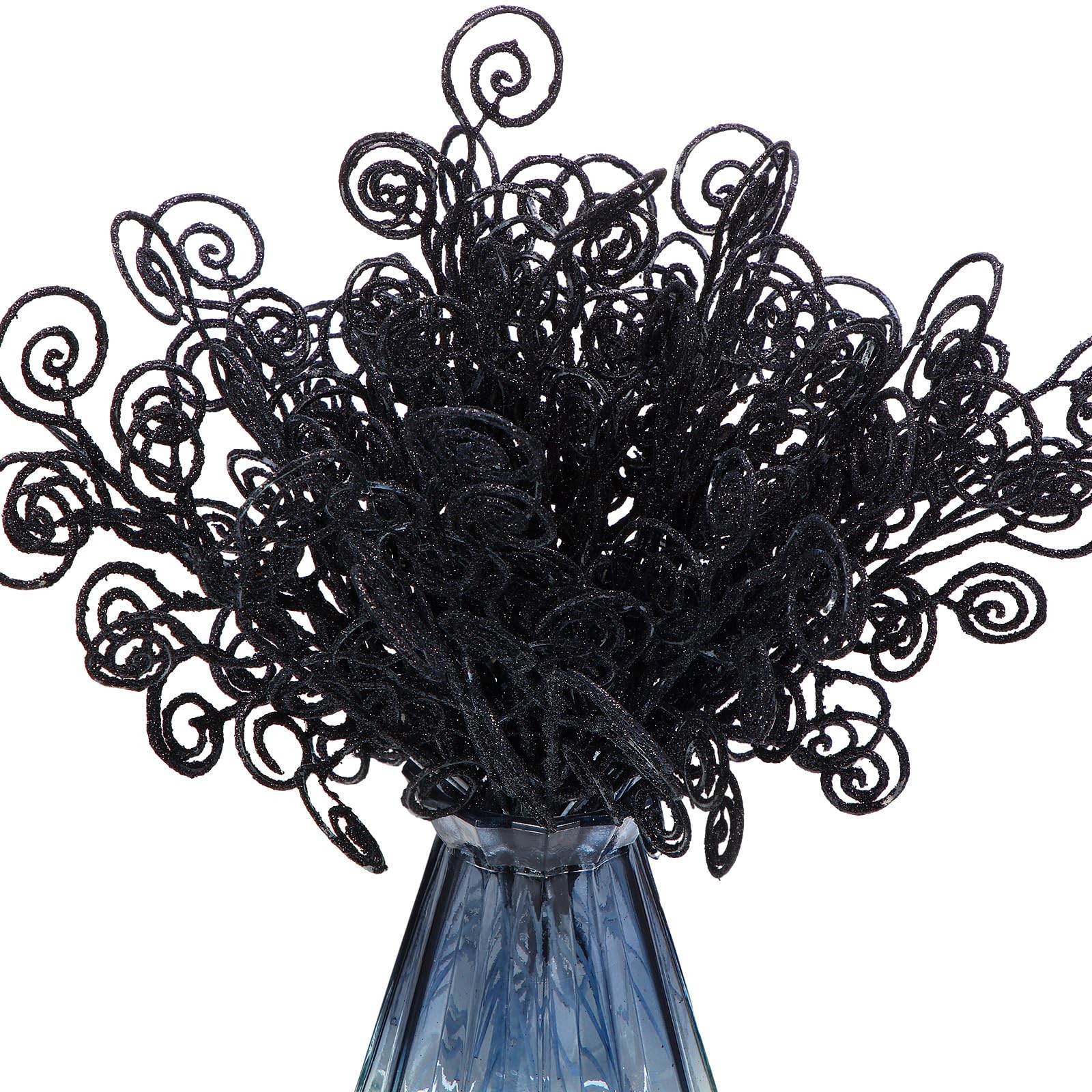 Decorative Picks 50 Pack Black Glitter Curly Stems 12 Inch Decor
