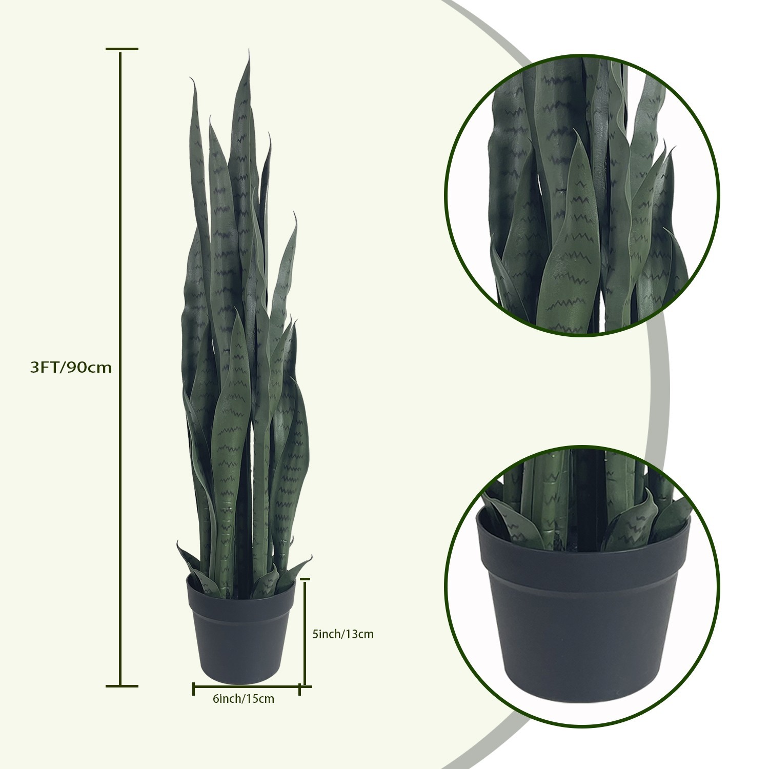 3ft Artificial Snake Plant, 2 Pack Fake Sansevieria, Potted Home Decor