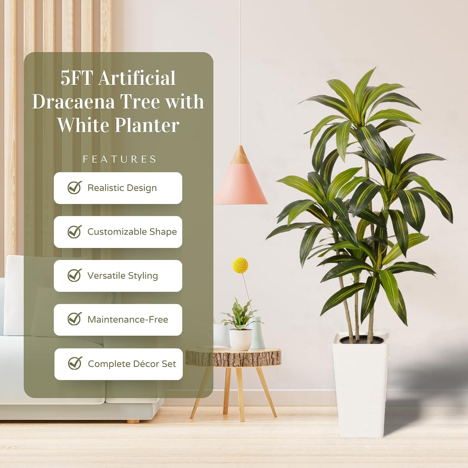 5FT Artificial Dracaena Plant Indoor – Tall Artificial Indoor Tree in Pot,