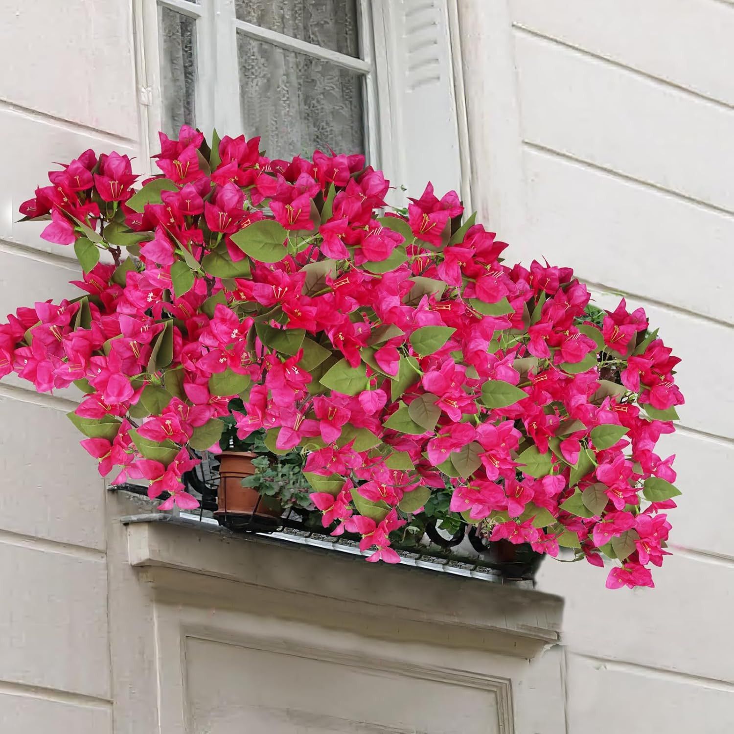 2 Pcs Artificial Flowers Bougainvillea Outdoor Rose Red Faux Bougainvillea Flowe