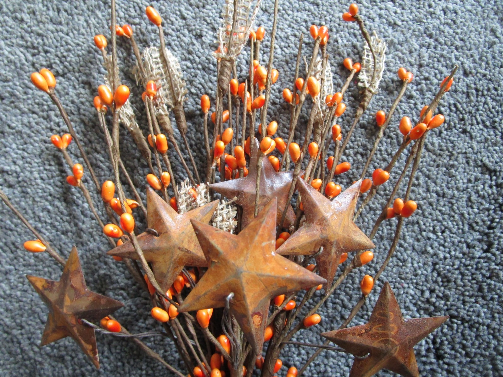 Pip Rice Berry Pick Orange Rusty Stars Burlap 12″Country Farmhouse Rustic 4355P