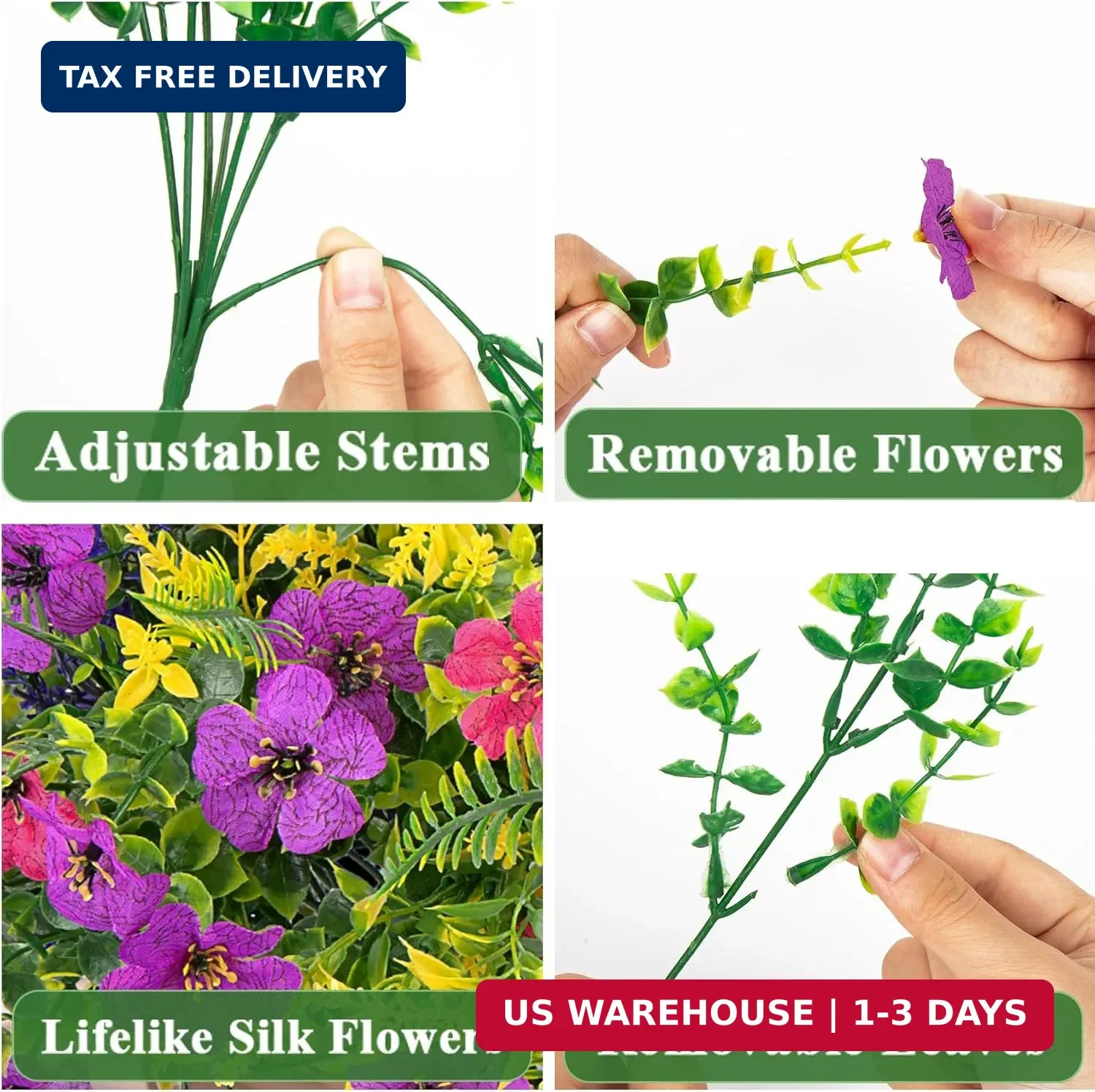 Bassion 20 Bundles Artificial Flowers for Outdoors, UV Resistant Silk Fake Flowe