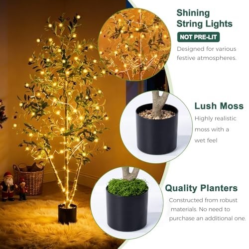 Olive Trees Artificial Indoor, 5FT Tall Faux Olive Tree with Moss and Planter